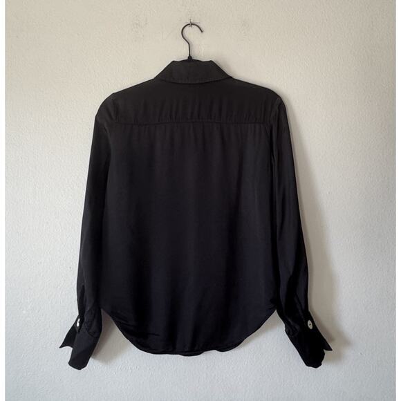 & Other Stories Black Satin Blouse Women’s Size 2 Button Front Long Sleeve Work - Picture 2 of 9